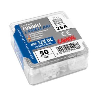 70048-S-01.JPG Confezione 50 Fusibili Lamellari 12/32v 25a Fusibili Fusibili