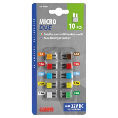 70081-C-01.JPG Set 10 Micro Fusibili Lamellari Micro Due Assortiti 12/32v Fusibili Fusibili