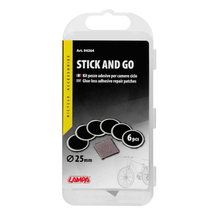 94264-S-01.JPG Stick & Go Kit 6 Pezze Riparazione Adesive Per Camere D'aria Emergenza Riparazione