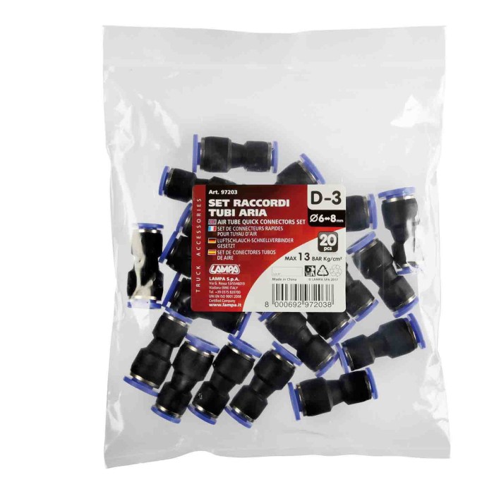 97203-C-01.JPG D 3 Adattatore Tubi Aria Set 20 Pz Ø 6 8 Mm Raccordi E Connettori