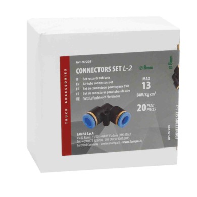 97205-C-01.JPG L 2 Raccordi A 90° Per Tubi Aria Set 20 Pz Ø 8 Mm Raccordi E Connettori
