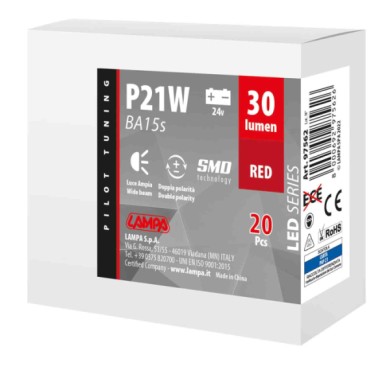 97562-C-01.JPG 24v Led Series 4 Smd X 1 Chip (p21w) Ba15s 20 Pz Scatola Rosso Doppia Polarità Lampadine A Led P21w Lampa Led