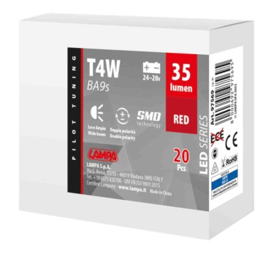 97569-C-01.JPG 24/28v Led Series 5 Smd X 1 Chip (t4w) Ba9s 20 Pz Scatola Rosso Doppia Polarità Lampadine A Led T4w Lampa Led