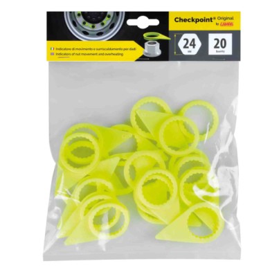 97627-C-01.JPG Checkpoint® Indicatori Di Serraggio Per Dado Ruota Set 20 Pz 24 Mm Giallo Fluo Sicurezza