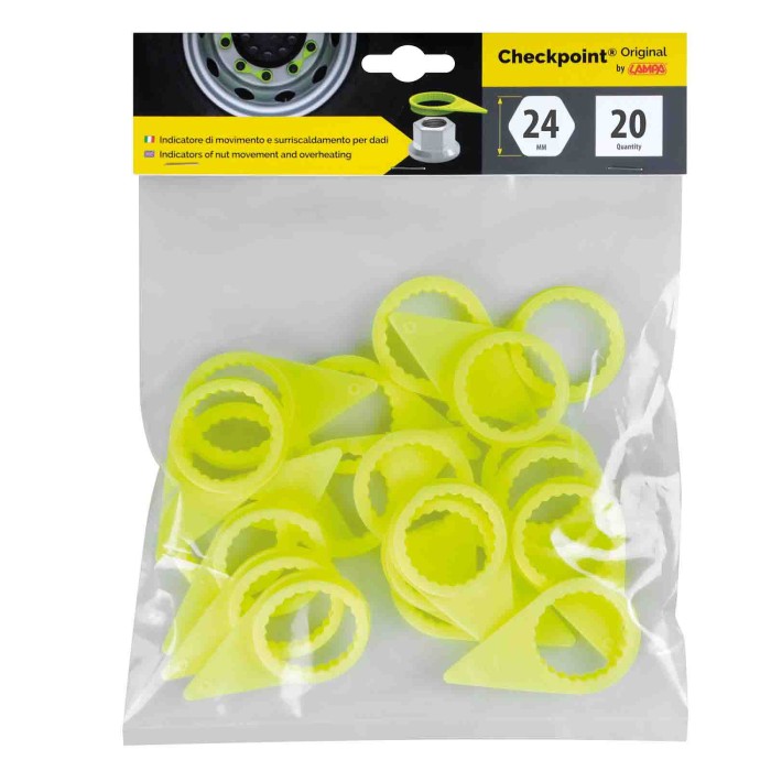 97627-C-01.JPG Checkpoint® Indicatori Di Serraggio Per Dado Ruota Set 20 Pz 24 Mm Giallo Fluo Sicurezza