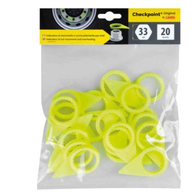 97631-C-01.JPG Checkpoint® Indicatori Di Serraggio Per Dado Ruota Set 20 Pz 33 Mm Giallo Fluo Sicurezza