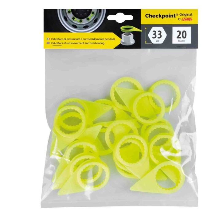 97631-C-01.JPG Checkpoint® Indicatori Di Serraggio Per Dado Ruota Set 20 Pz 33 Mm Giallo Fluo Sicurezza