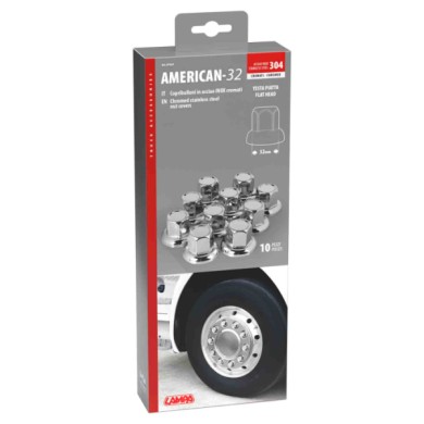 97667-S-01.JPG American Set 10 Copribulloni Testa Piatta In Acciaio Inox Ø 32 Mm Cromo American Chrome Copribulloni Camion