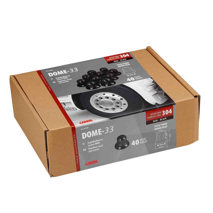 97681-S-01.JPG Dome Set 40 Copribulloni Testa Tonda In Acciaio Inox Ø 33 Mm Nero Dome Black Copribulloni Camion