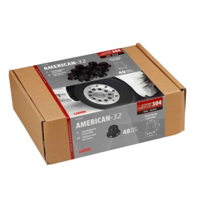 97682-C-01.JPG American Set 40 Copribulloni Testa Piatta In Acciaio Inox Ø 32 Mm Nero American Black Copribulloni Camion