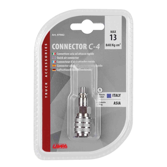 97982-S-01.JPG C 4 Connettore Aria Ad Attacco Rapido Spinotto Asia Innesto Italia Raccordi E Connettori