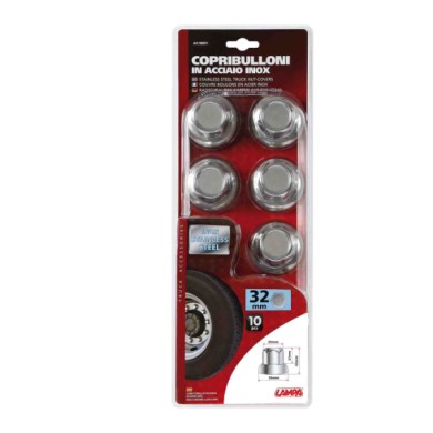 98051-C-01.JPG American Set 10 Copribulloni Testa Piatta In Acciaio Inox Ø 32 Mm American Copribulloni Camion