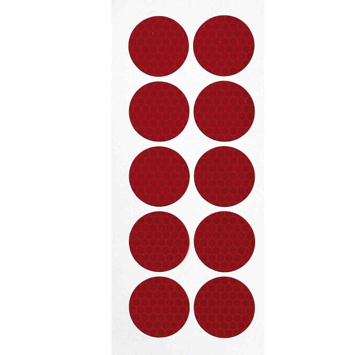 98056-A-01.JPG Set 10 Adesivi Catarifrangenti Ø 27 Mm Rosso Copribulloni Camion