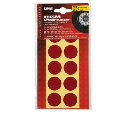 98056-C-01.JPG Set 10 Adesivi Catarifrangenti Ø 27 Mm Rosso Copribulloni Camion