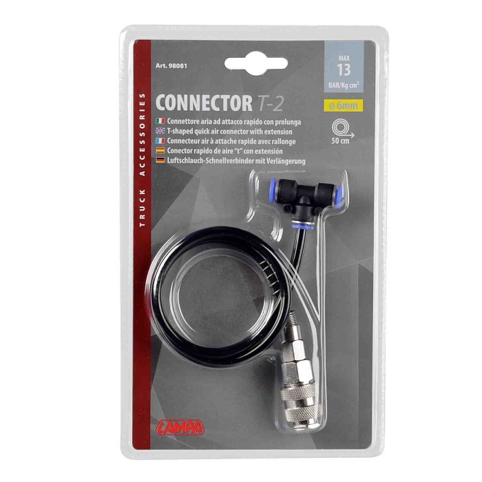 98081-S-01.JPG T 2 Connettore Aria Ad Attacco Rapido Ø 6 Mm Con Prolunga 50 Cm Raccordi E Connettori