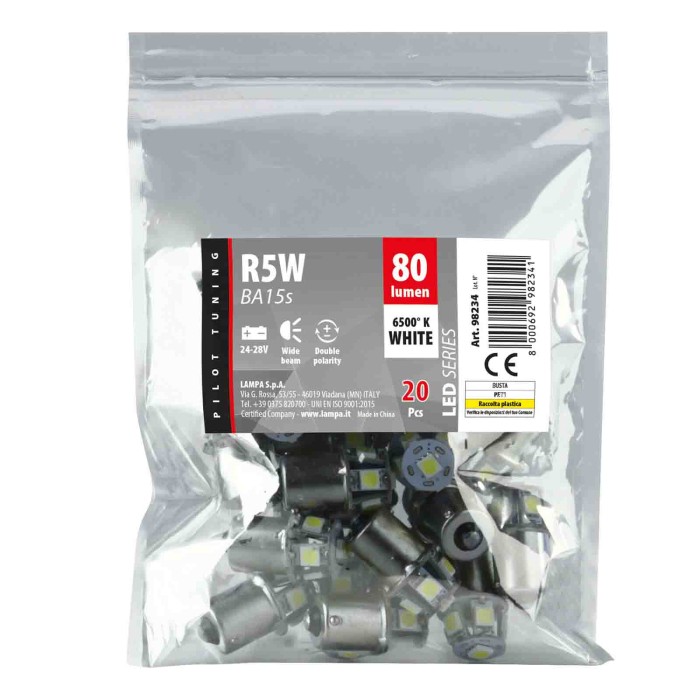 BA15S.JPG 24/28v Led Series 6 Smd X 3 Chips (r5w R10w) Ba15s 20 Pz Busta Bianco Doppia Polarità Lampadine A Led R5w R10w Lampa L