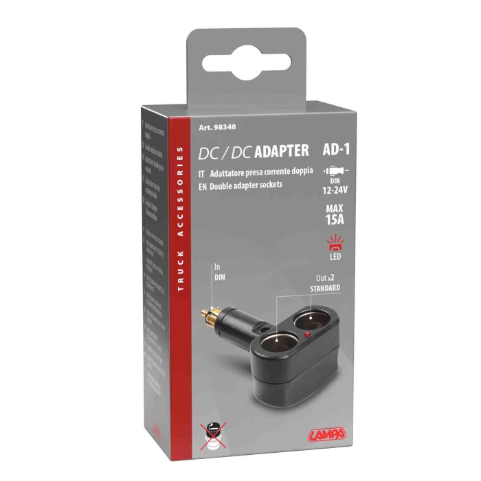 98348-S-01.JPG Ad 1 Adattatore Presa Corrente Doppia 12/24v Prese Spinotti E Prese Corrente