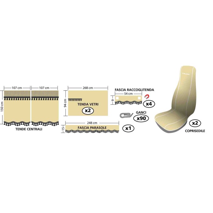 98645-S-01.JPG Melissa Set Tende E Coprisedili In Microfibra Per Camion Beige Tende Tende