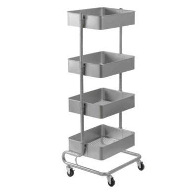 99064-S-02.JPG Utility Trolley 4 Carrello Espositore Multiuso A 4 Ripiani Scaffali Forati Scaffali