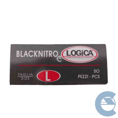 GUANTI-NERI-L-LOGO-FRONT.jpg Logica Guanti Professionali Monouso In Nitrile Senza Polvere Taglia L 50 Pz