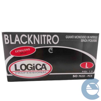GUANTI-NERI-RETRO-LOGO.jpg Logica Guanti Professionali Monouso In Nitrile Senza Polvere Taglia L 50 Pz