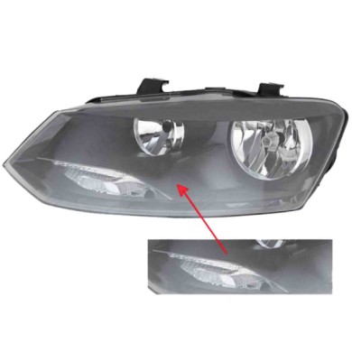 SX_SCRITTA_LOGO.jpg Proiettore Volkswagen Polo 2009/2013 Sinistro Elettrico Con Motore Nero H7 +H7 Py21W W5W Trim Nero