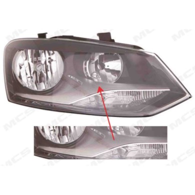 DX_SCRITTA_LOGO.jpg Proiettore Volkswagen Polo 2009/2013 Destro Elettrico Con Motore Nero Grigio H7 +H7 Py21W W5W Trim Grigio