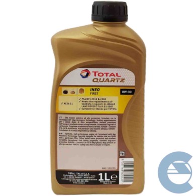 OLIO MOTORE TOTAL QUARTZ INEO FIRST 0W30 ACEA C1. TOTALMENTE SINTETICO E ORIGINALE. SPECIFICO PER MOTORI EURO 6 E 6.2 CONFEZIONE