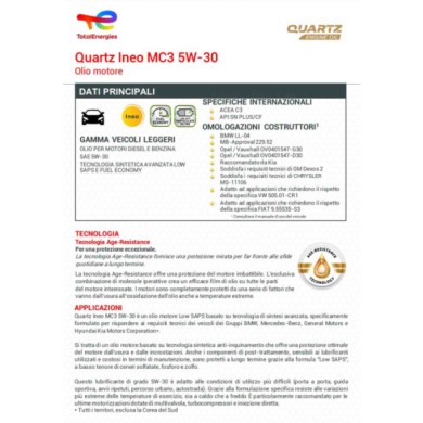 TOTAL_INEO_MC3_3-LITRI.jpg Total Quartz Ineo Mc3 5w-30 Olio Motore Progettato Per Alte Prestazioni Kit Promozione 3 Litri