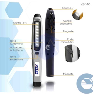 KB140----6.jpg Lampada Led Orientabile Ricaricabile 400 Lumen Con Magnete E Porta Usb