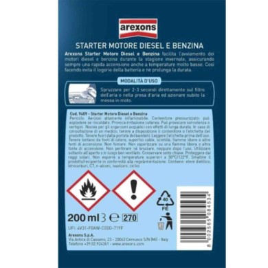 9409_3.jpg Arexons Starter Motore Diesel E Benzina 9409 Cartone Intero 12 Pezzi X 200ml Avviamento Facile