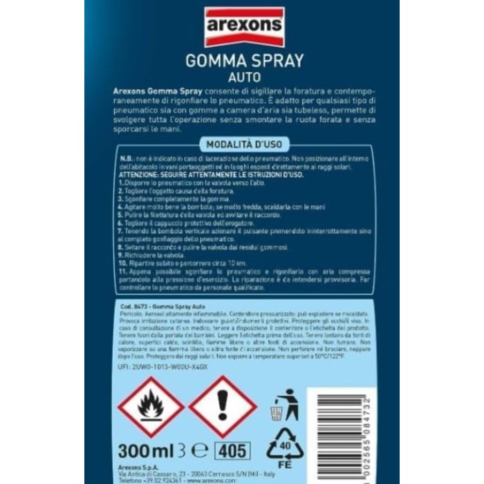 8473_3.jpg Arexons 8473 Gomma Spray Ripara Gomme 300 Ml. KIT PROMOZIONE 6 PEZZI