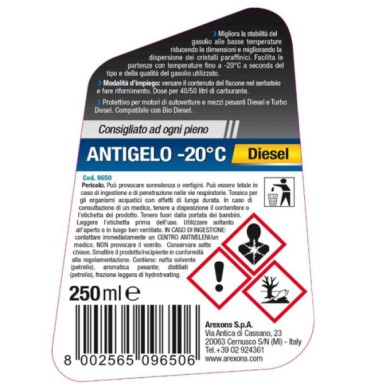 9650_3_.jpg Arexons Antigelo Fino A - 20°c 9650 5 Pezzi X 250ml Additivo Per Carburante Diesel