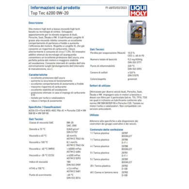 20787_6 LITRI.jpg Liqui Moly 20787 Olio Motore Top Tec 6200 0w20 Acea C5 Longlife Iv Confezione Da 6 Litri