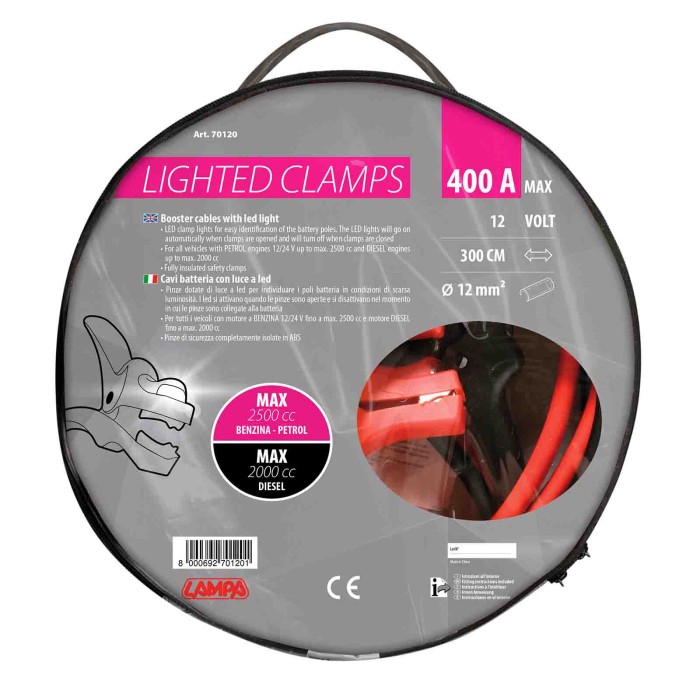 70120-C-01.JPG Cavi Batteria Con Pinze Isolate 12v 300 Cm 400 A 12 Mm² Cavi Batteria Accessori Per Batteria