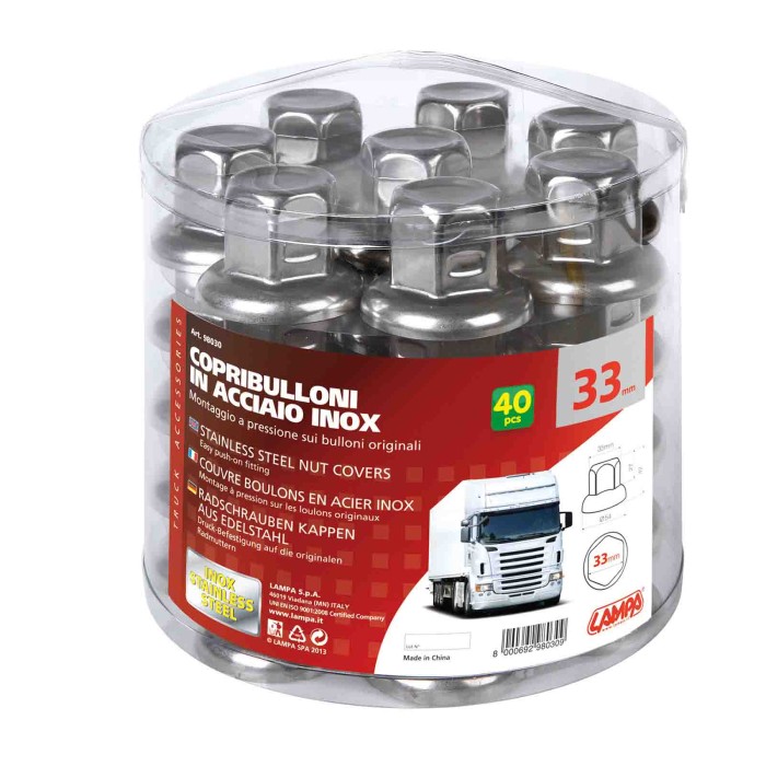 98030-C-01.JPG American Set 40 Copribulloni Testa Piatta In Acciaio Inox Ø 33 Mm American Copribulloni Camion