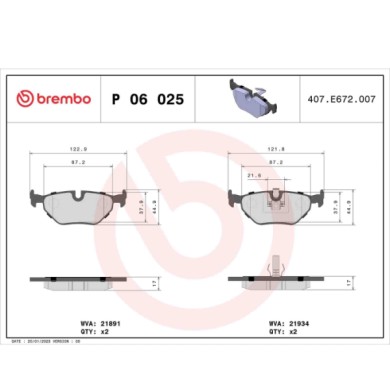 P06025_2.JPG Kit pastiglie freno, Freno a disco P 06 025 BREMBO per BMW ROVER MG WIESMANN