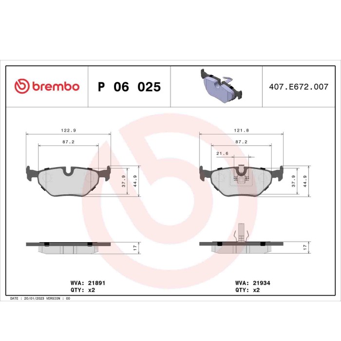P06025_2.JPG Kit pastiglie freno, Freno a disco P 06 025 BREMBO per BMW ROVER MG WIESMANN