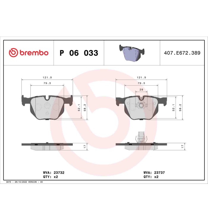 P06033_2.JPG Kit pastiglie freno, Freno a disco P 06 033 BREMBO per BMW