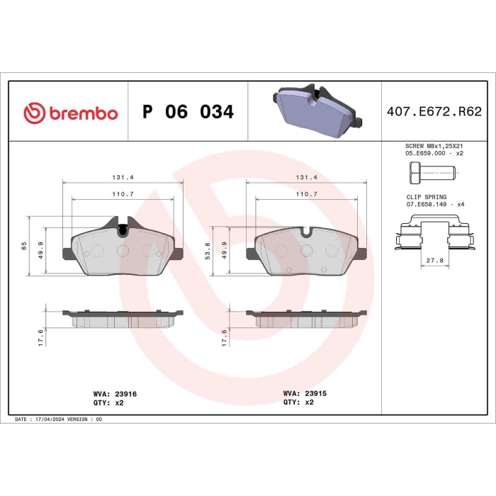 P06034_2.JPG Kit pastiglie freno, Freno a disco P 06 034 BREMBO per BMW MINI