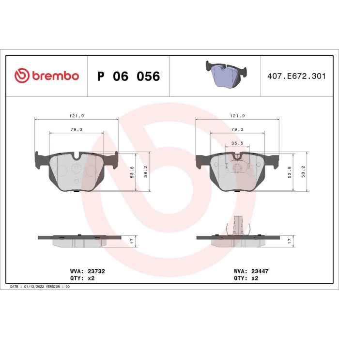 P06056_2.JPG Kit pastiglie freno, Freno a disco P 06 056 BREMBO per BMW