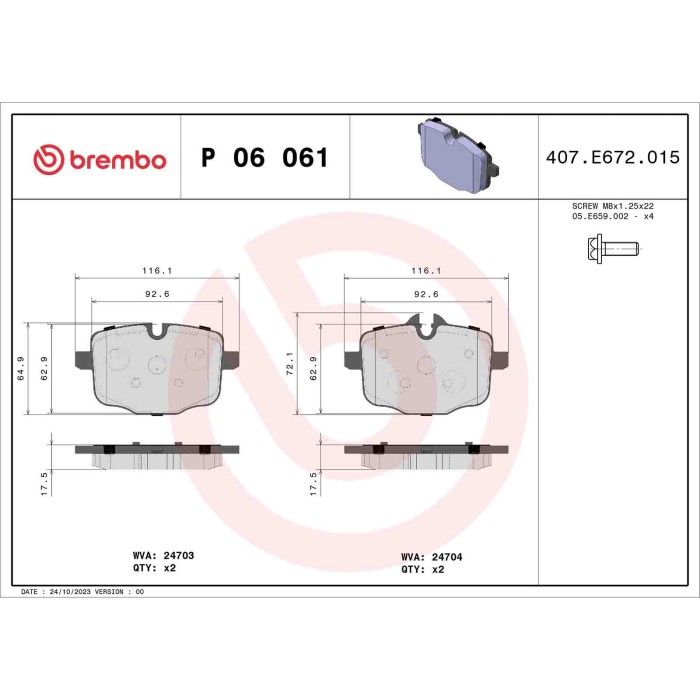 P06061_2.JPG Kit pastiglie freno, Freno a disco P 06 061 BREMBO per BMW