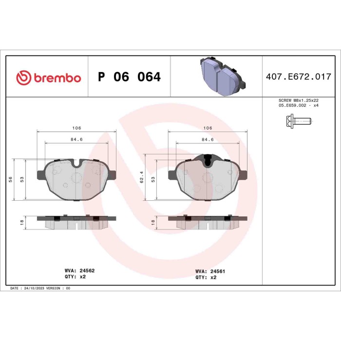 P06064_2.JPG Kit pastiglie freno, Freno a disco P 06 064 BREMBO per BMW