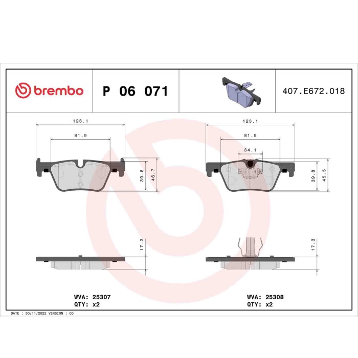 P06071_2.JPG Kit pastiglie freno, Freno a disco P 06 071 BREMBO per BMW
