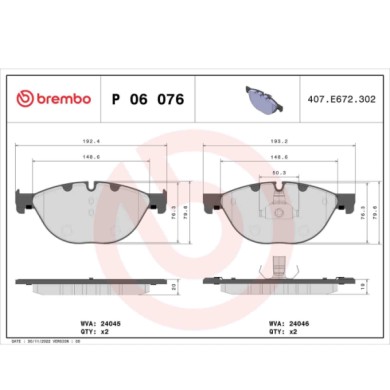 P06076_2.JPG Kit pastiglie freno, Freno a disco P 06 076 BREMBO per BMW