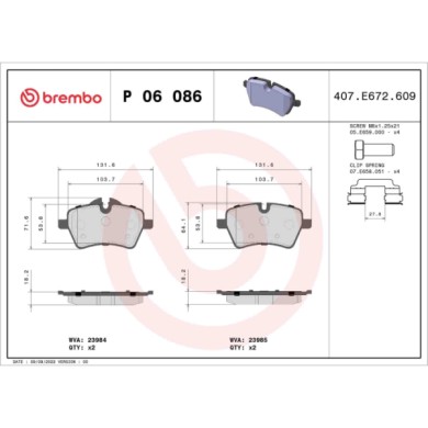 P06086_2.JPG Kit pastiglie freno, Freno a disco P 06 086 BREMBO per MINI