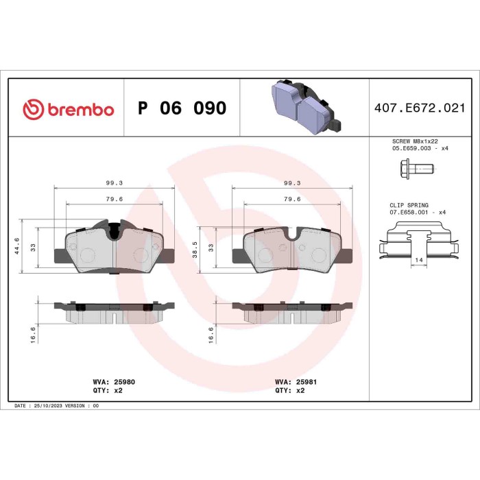 P06090_2.JPG Kit pastiglie freno, Freno a disco P 06 090 BREMBO per MINI