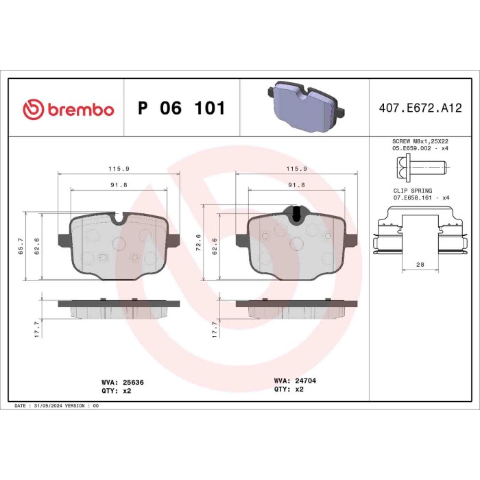 P06101_2.JPG Kit pastiglie freno, Freno a disco P 06 101 BREMBO per BMW