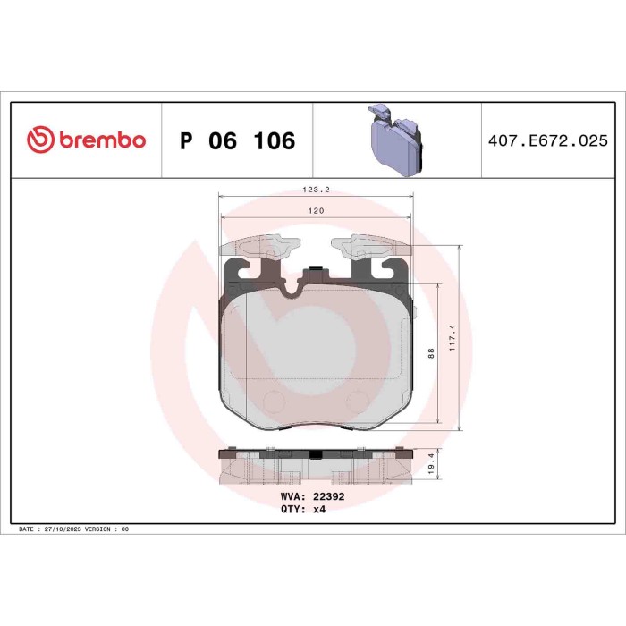 P06106_2.JPG Kit pastiglie freno, Freno a disco P 06 106 BREMBO per BMW ROLLS-ROYCE