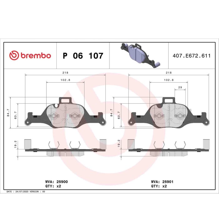 P06107_2.JPG Kit pastiglie freno, Freno a disco P 06 107 BREMBO per BMW